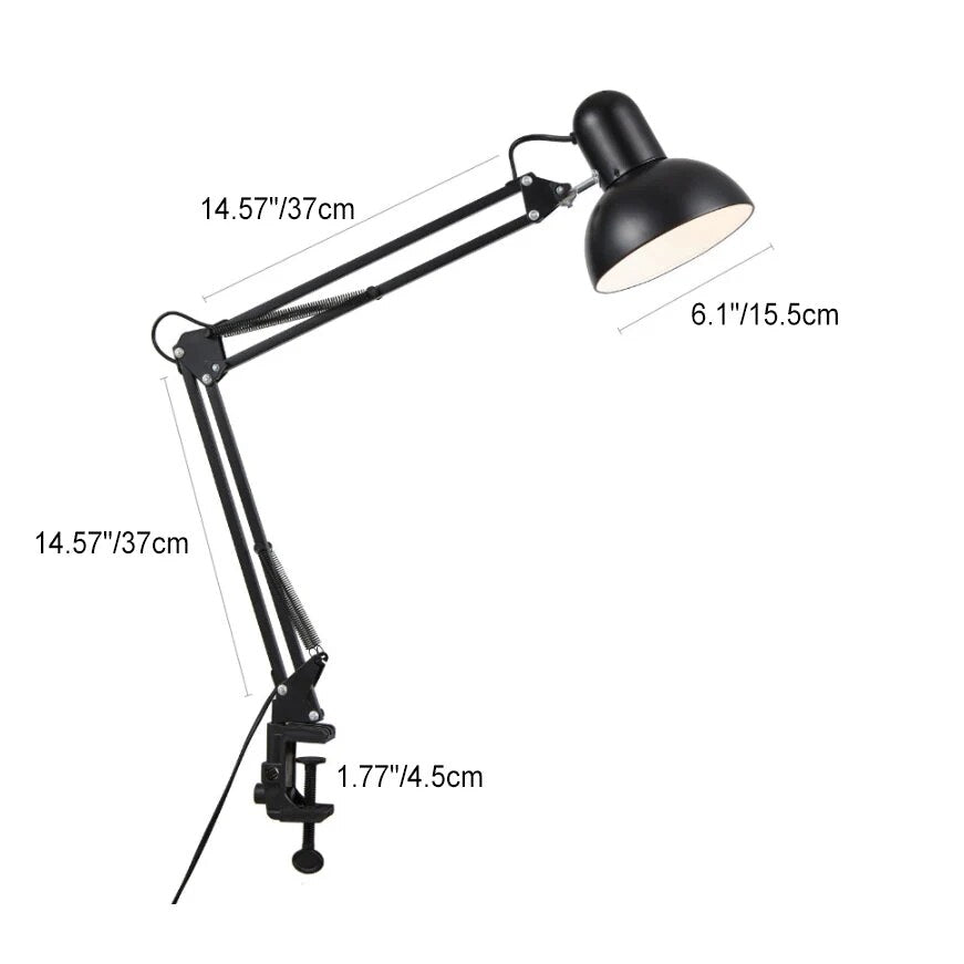 Clamp Table Lamp – adjustable swing arm, metal dome shade