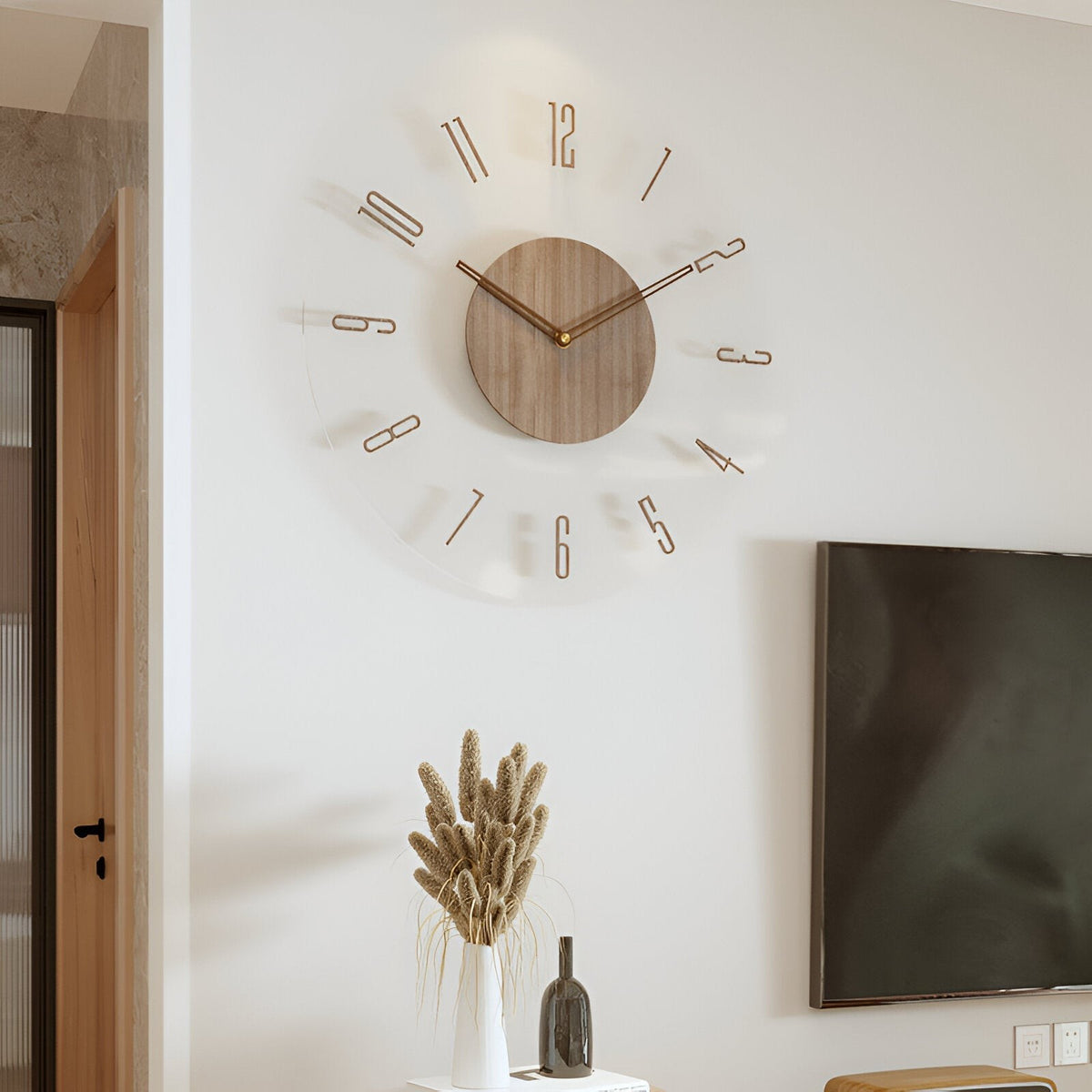 Clear Wooden Wall Clock