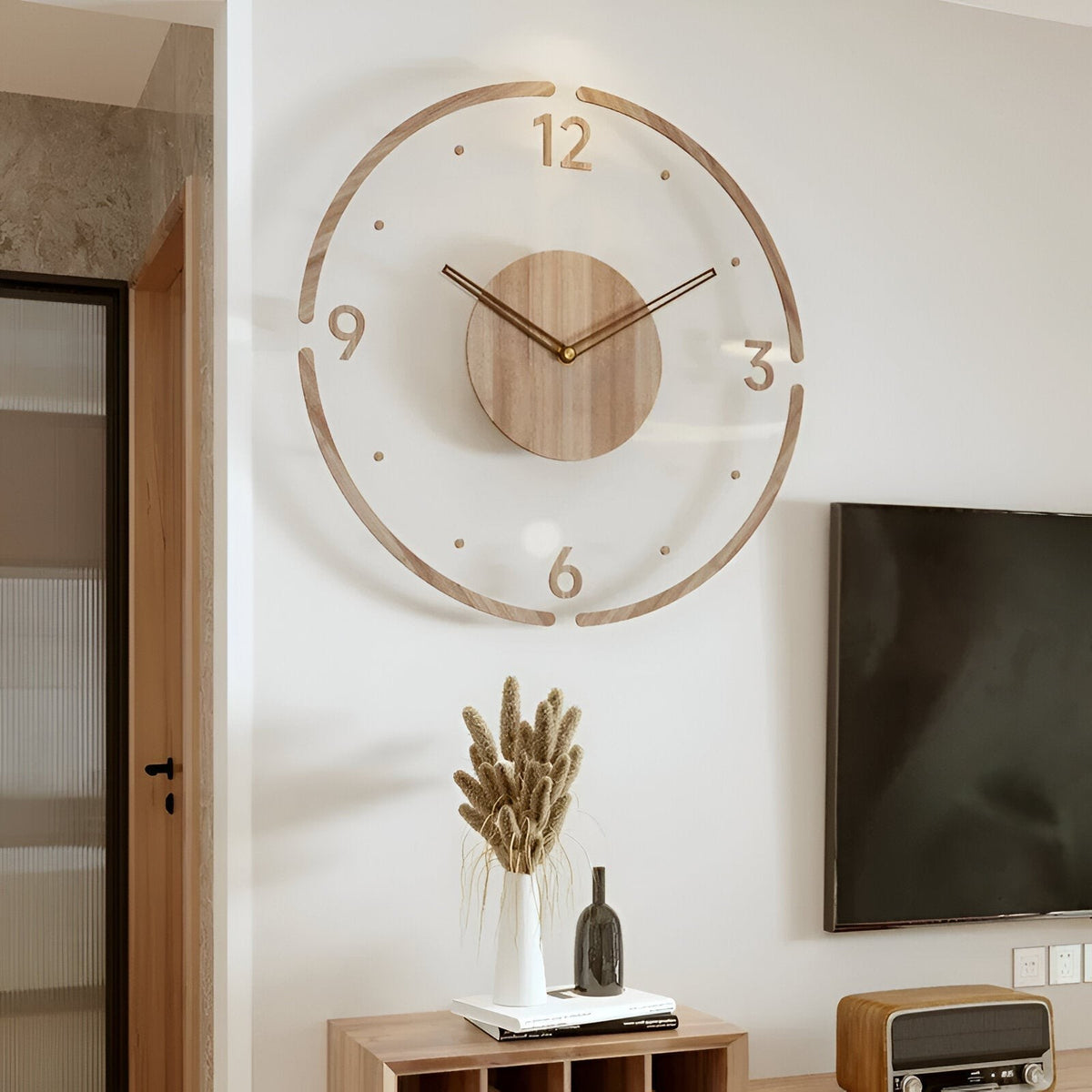 Clear Wooden Wall Clock
