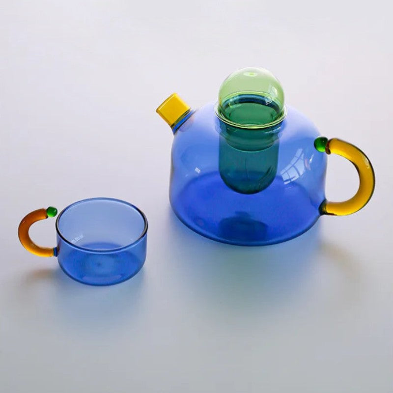 Colourful Glass Teapot and Cups