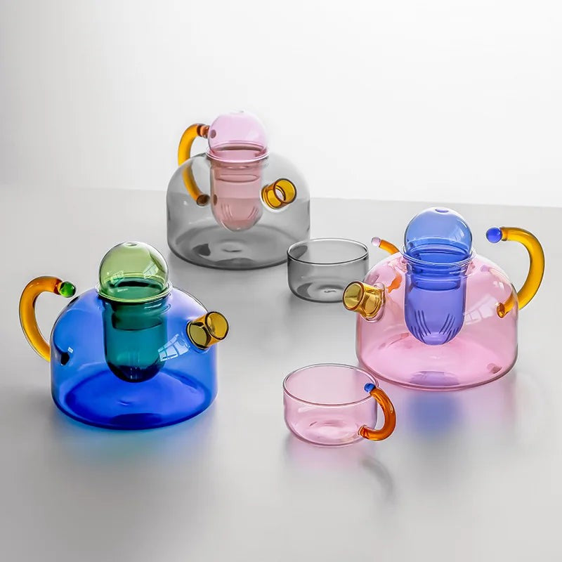 Colourful Glass Teapot and Cups