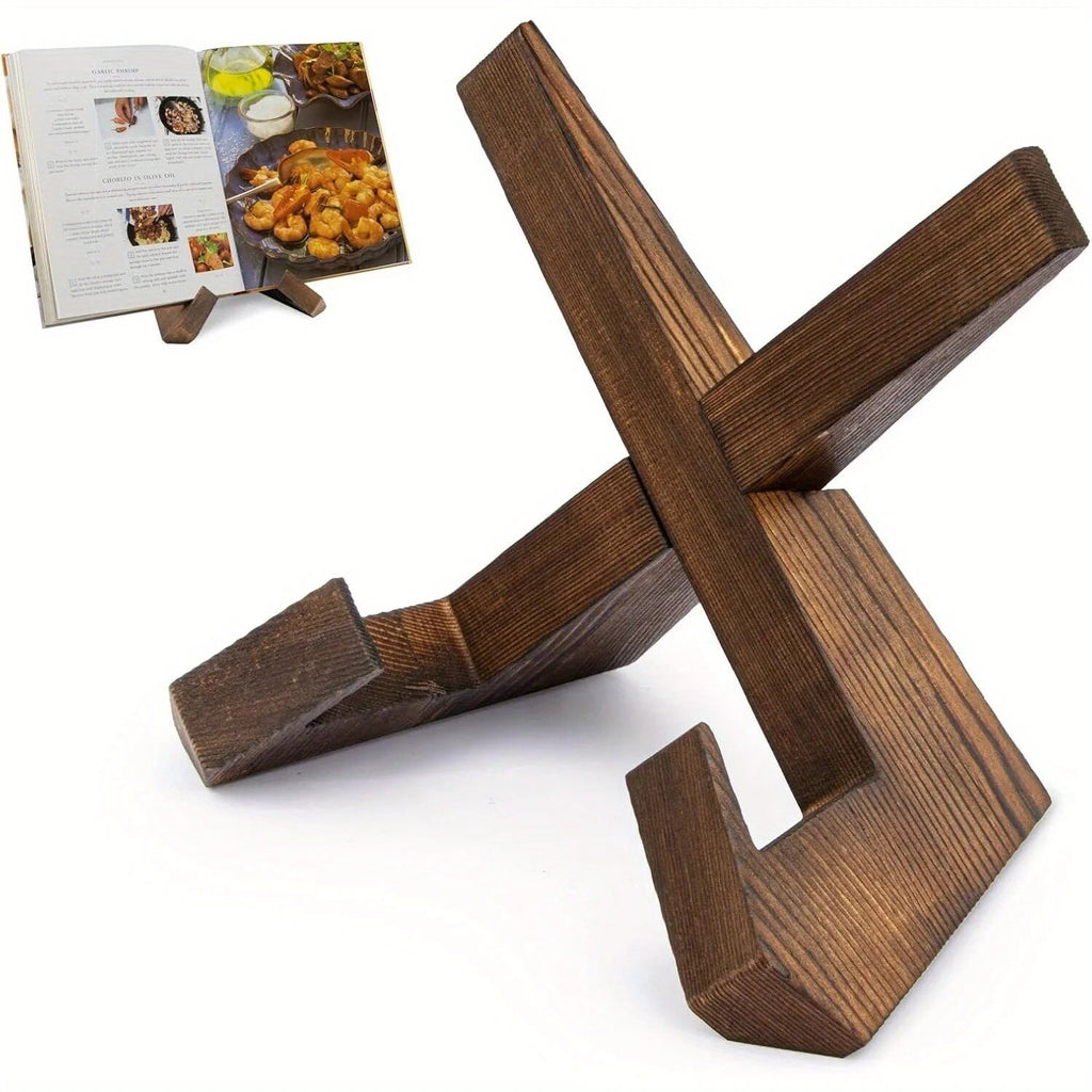 Cookbook Stand – cross-shaped frame, adjustable tilt, dark brown wood