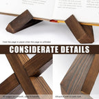 Cookbook Stand – cross-shaped frame, adjustable tilt, dark brown wood