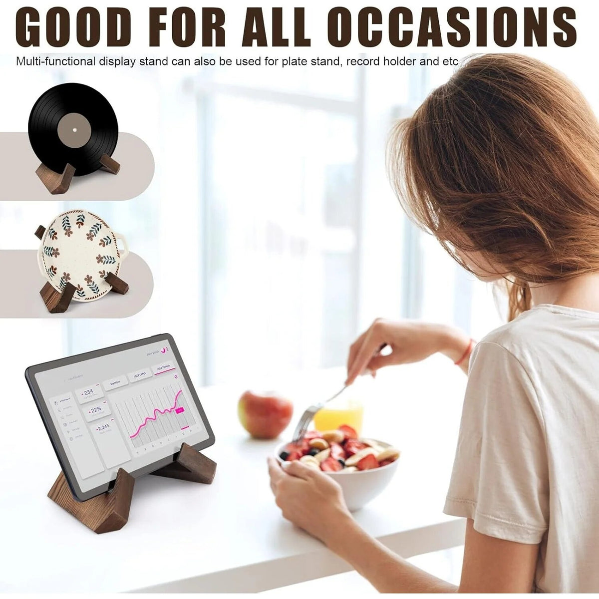 Cookbook Stand – cross-shaped frame, adjustable tilt, dark brown wood