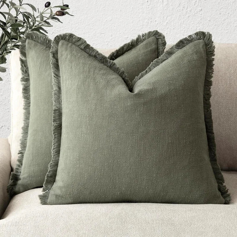 Cotton Linen Cushion Covers – fringed edges, soft textured