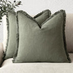 Cotton Linen Cushion Covers – fringed edges, soft textured