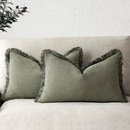 Cotton Linen Cushion Covers – fringed edges, soft textured