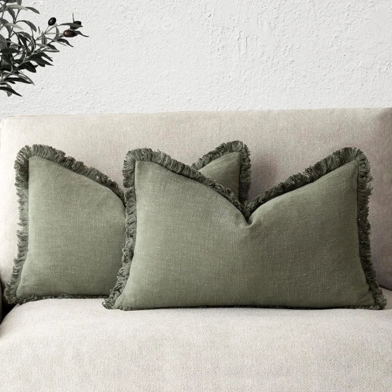 Cotton Linen Cushion Covers – fringed edges, soft textured