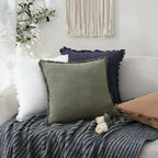 Cotton Linen Cushion Covers – fringed edges, soft textured