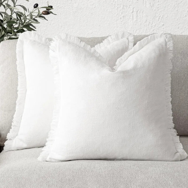 Cotton Linen Cushion Covers – fringed edges, soft textured