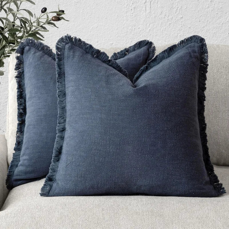 Cotton Linen Cushion Covers – fringed edges, soft textured