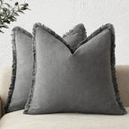 Cotton Linen Cushion Covers – fringed edges, soft textured