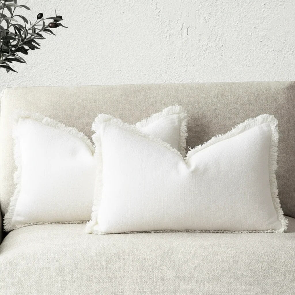 Cotton Linen Cushion Covers – fringed edges, soft textured