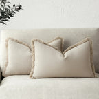 Cotton Linen Cushion Covers – fringed edges, soft textured