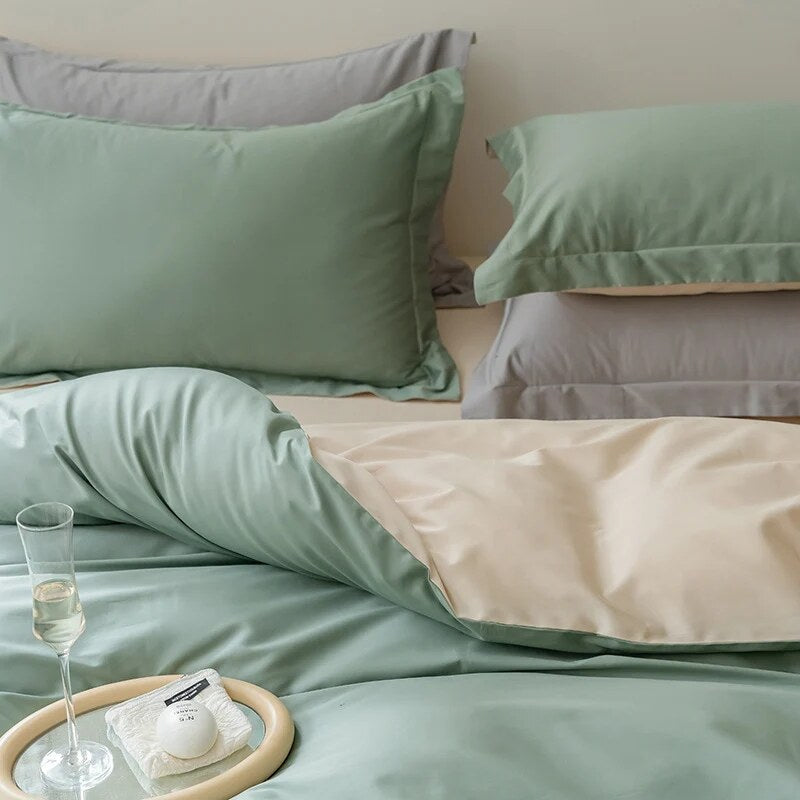Cotton Satin Duvet Cover – reversible design, hidden zipper