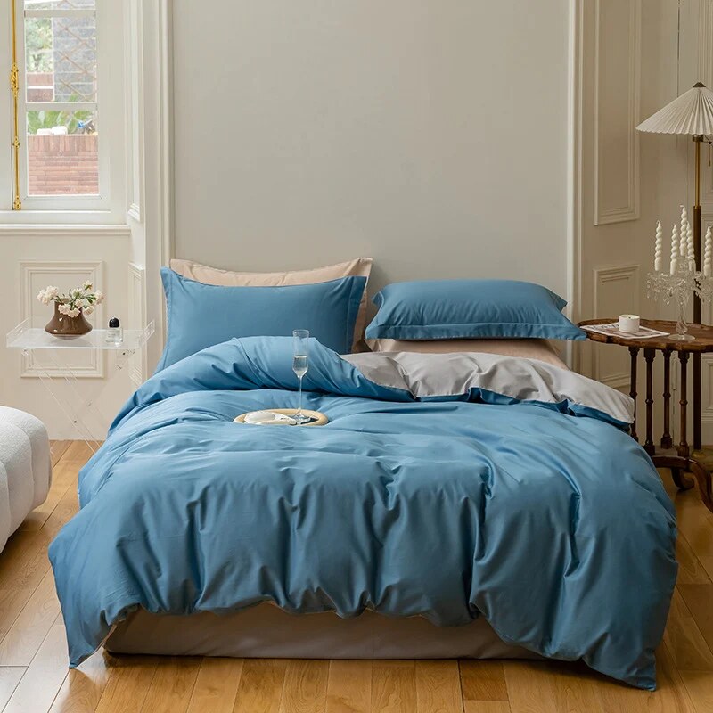 Cotton Satin Duvet Cover – reversible design, hidden zipper