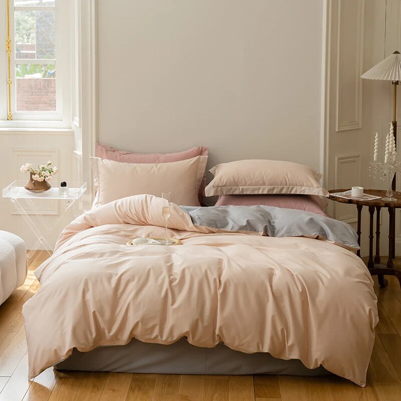 Cotton Satin Duvet Cover – reversible design, hidden zipper