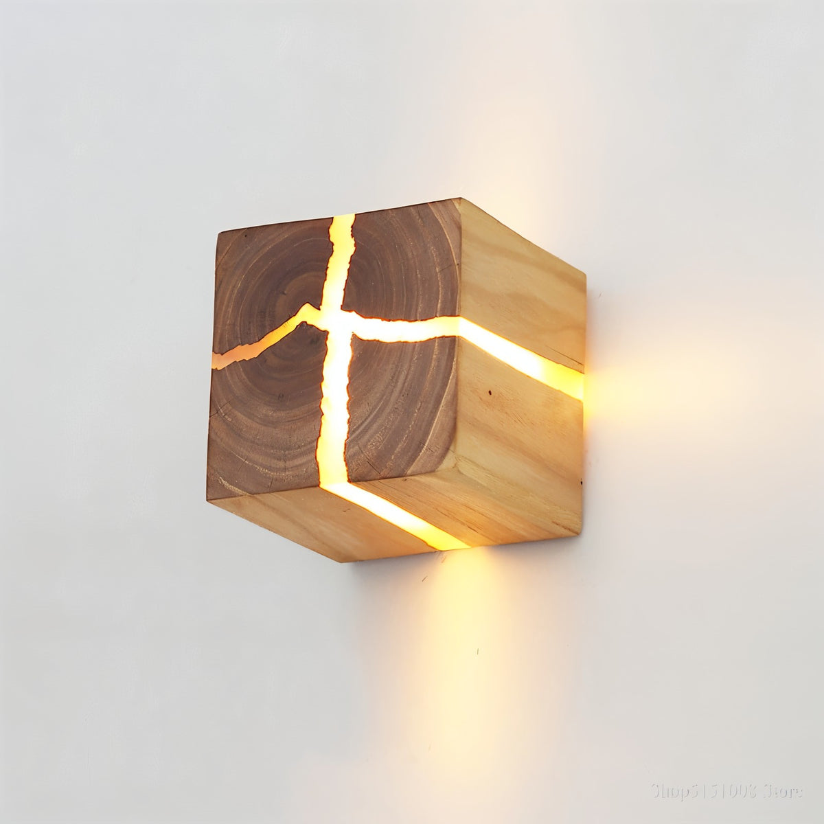Cracked Wood Cube Wall Light