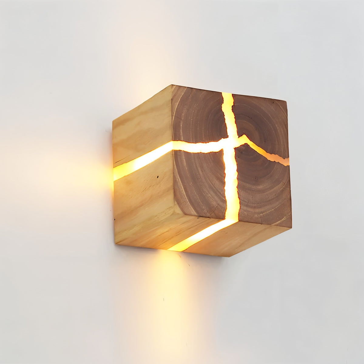 Cracked Wood Cube Wall Light