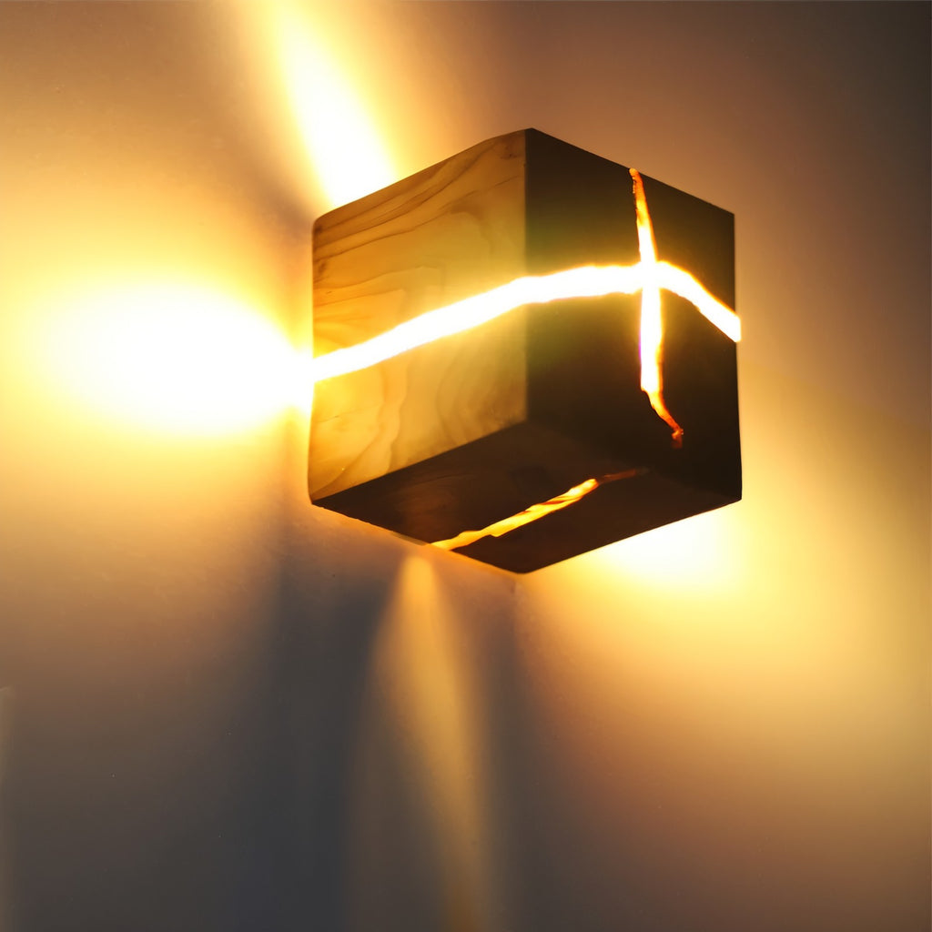 Cracked Wood Cube Wall Light