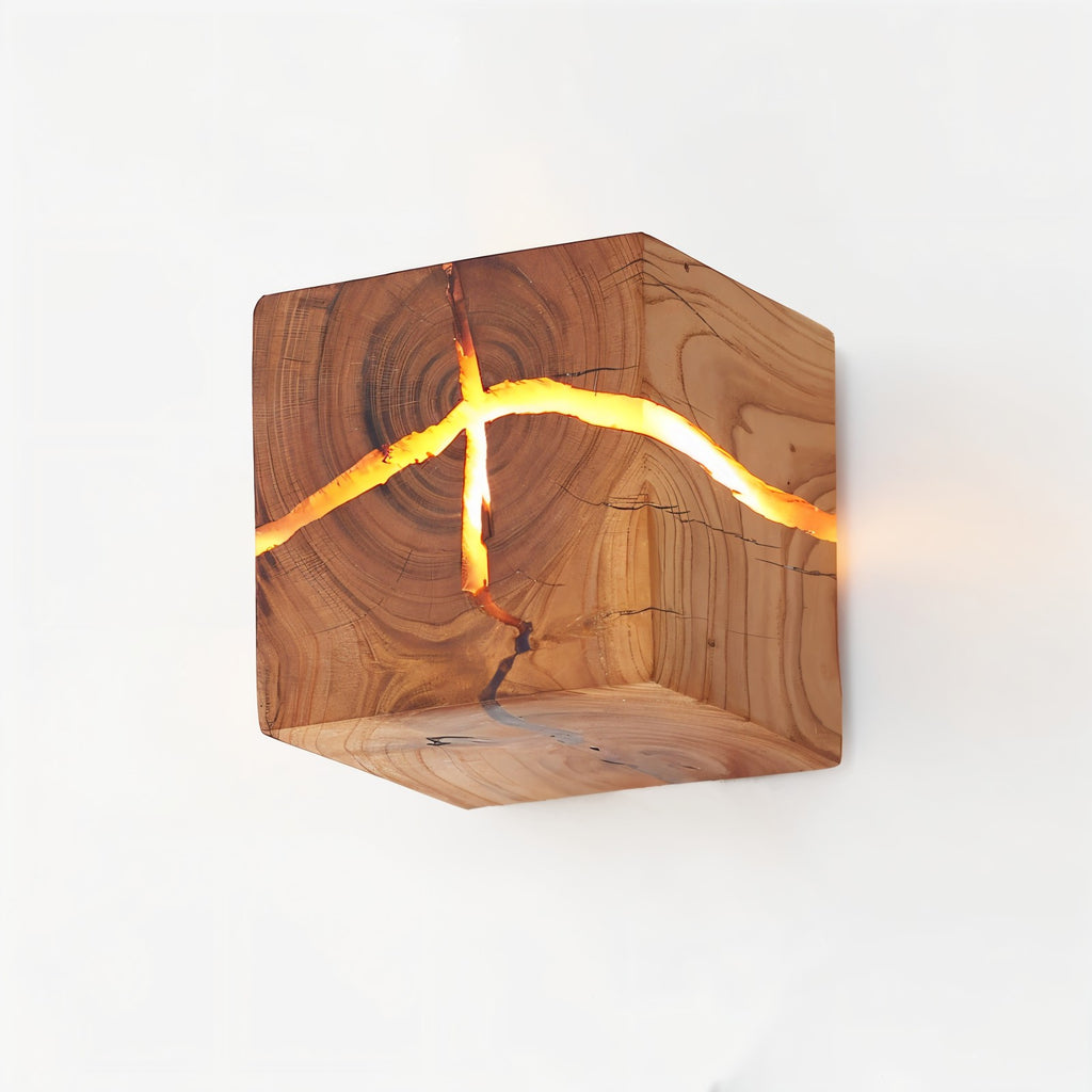Cracked Wood Cube Wall Light