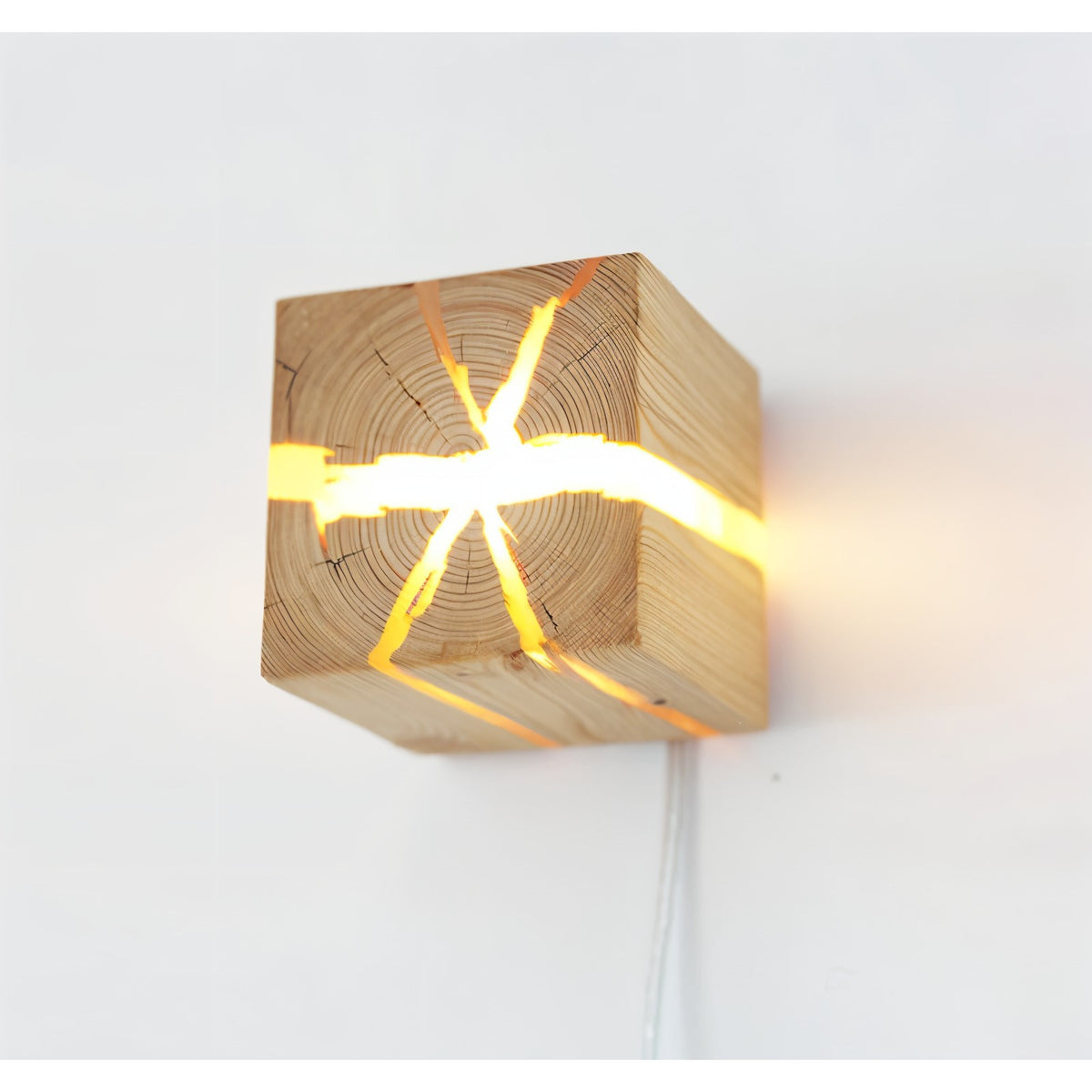 Cracked Wood Cube Wall Light