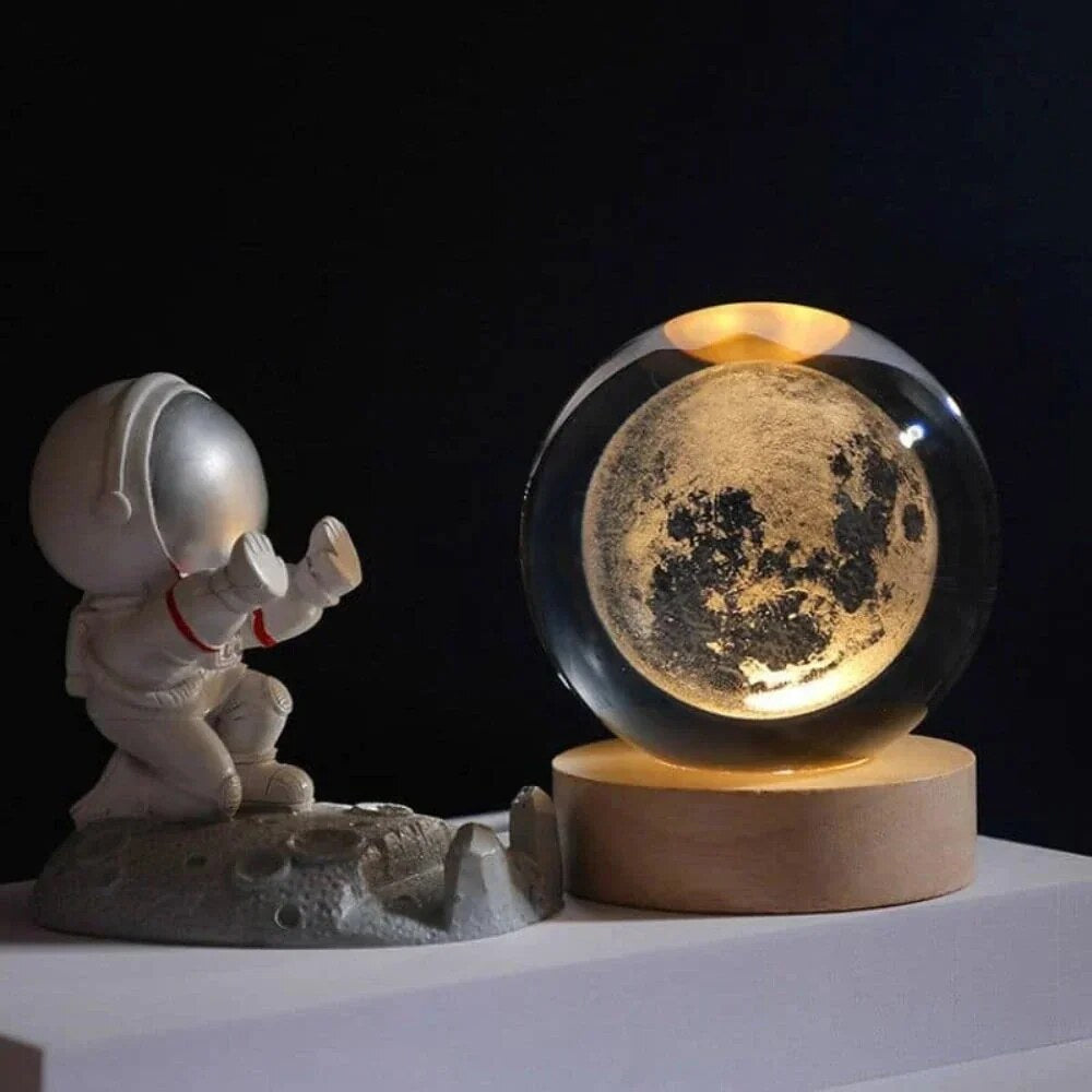 Crystal Ball Night Light – laser engraved, wooden base, warm glow