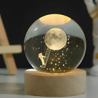Crystal Ball Night Light – laser engraved, wooden base, warm glow