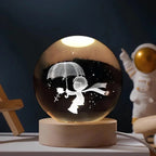 Crystal Ball Night Light – laser engraved, wooden base, warm glow