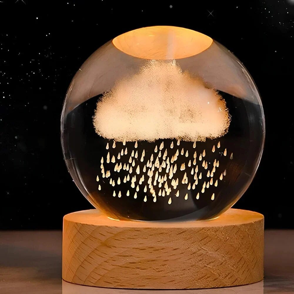 Crystal Ball Night Light – laser engraved, wooden base, warm glow