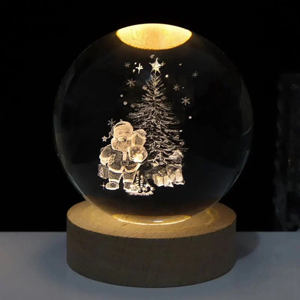 Crystal Ball Night Light – laser engraved, wooden base, warm glow