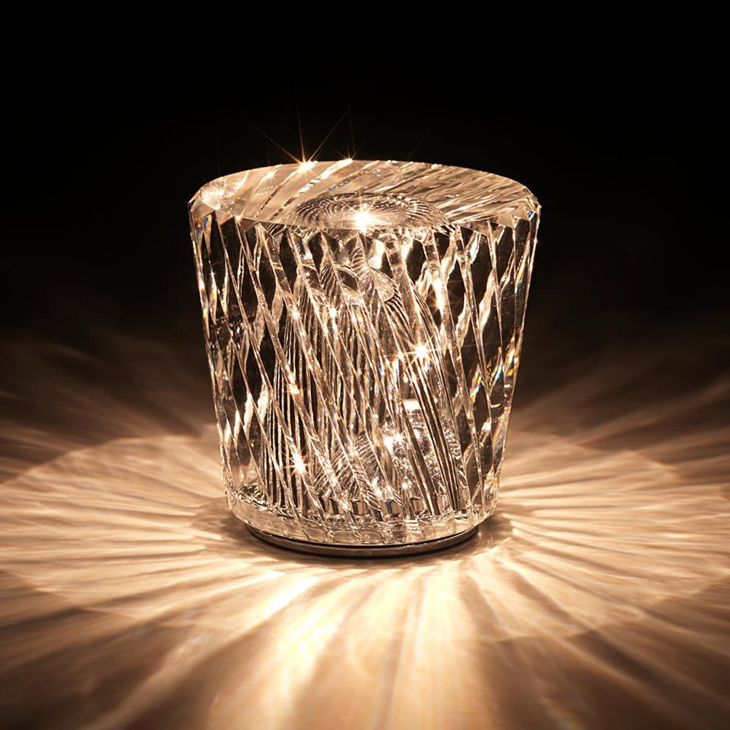Crystal Bedside Lamp – faceted prism shade, USB rechargeable