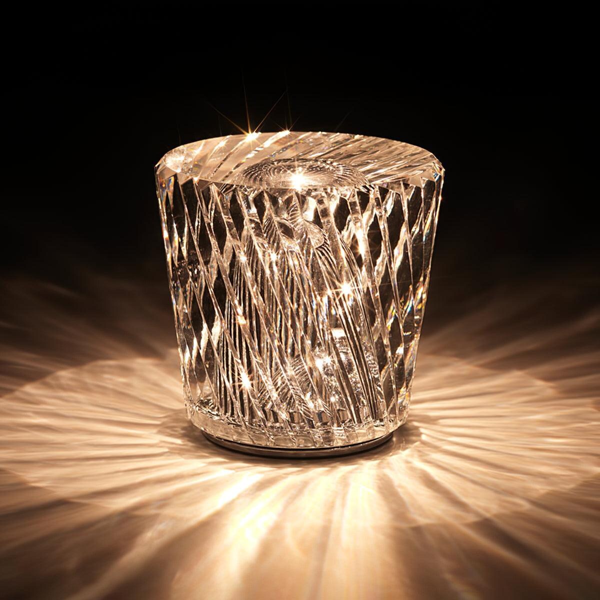 Crystal Bedside Lamp – faceted prism shade, USB rechargeable
