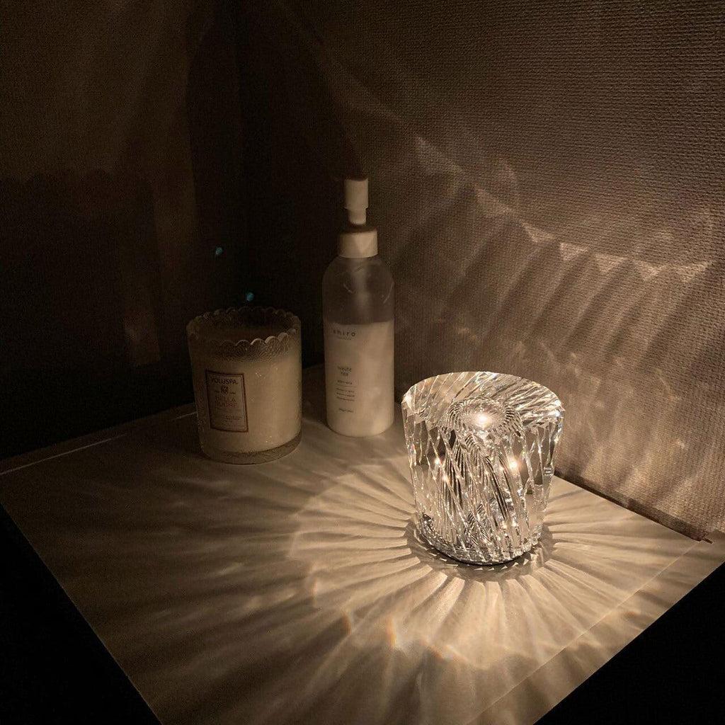Crystal Bedside Lamp – faceted prism shade, USB rechargeable