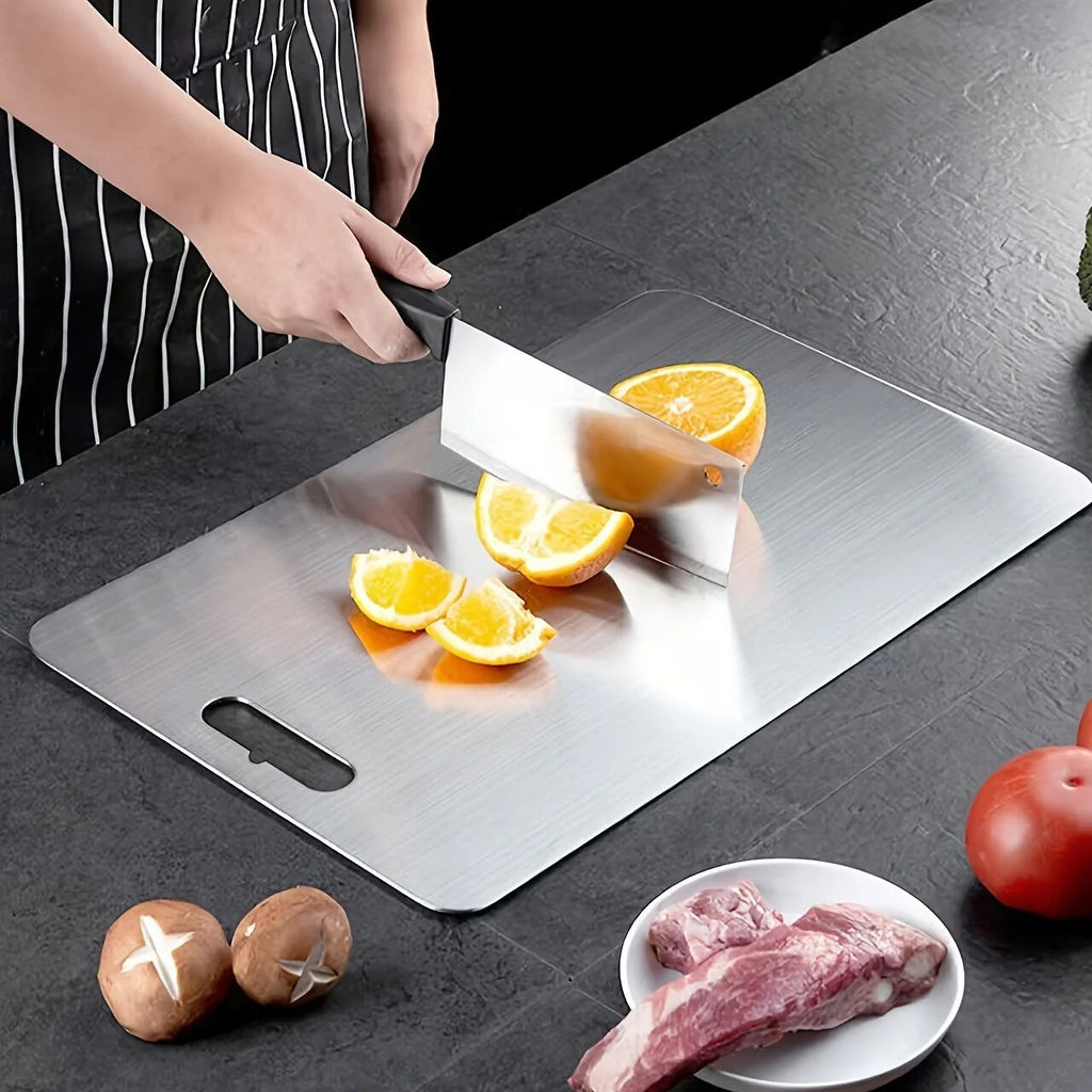 Cutting Board – double-sided, stainless steel, brushed silver