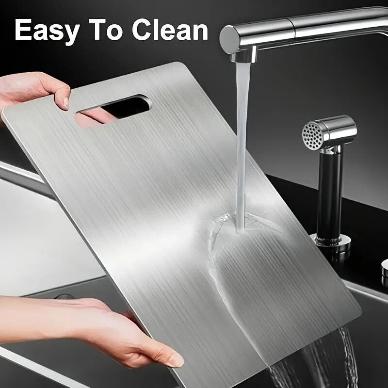 Cutting Board – double-sided, stainless steel, brushed silver