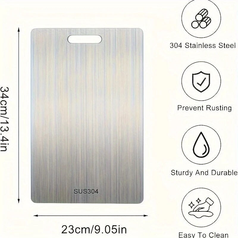 Cutting Board – double-sided, stainless steel, brushed silver