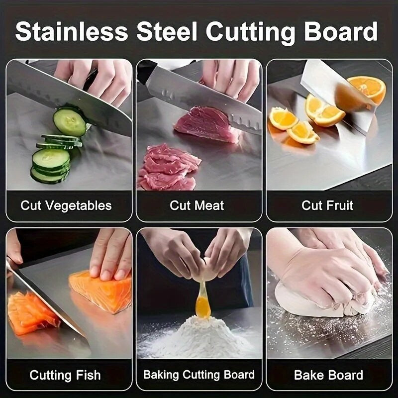 Cutting Board – double-sided, stainless steel, brushed silver