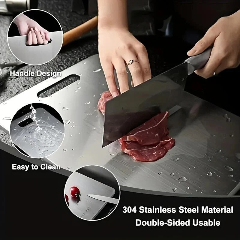 Cutting Board – double-sided, stainless steel, brushed silver