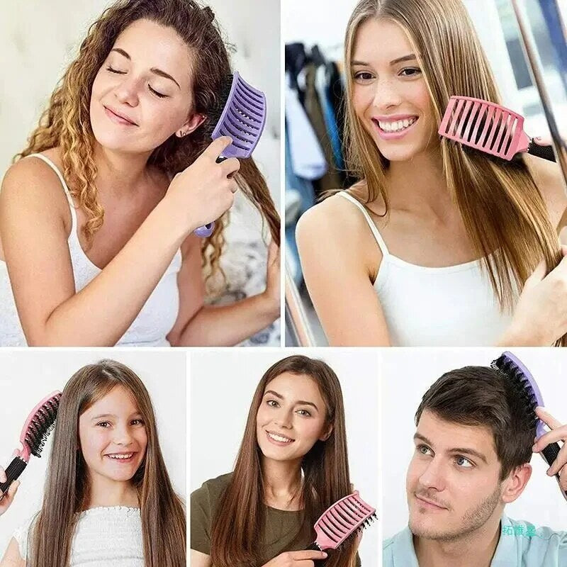 Detangler Hairbrush – soft nylon bristles, rubber grip, wet and dry