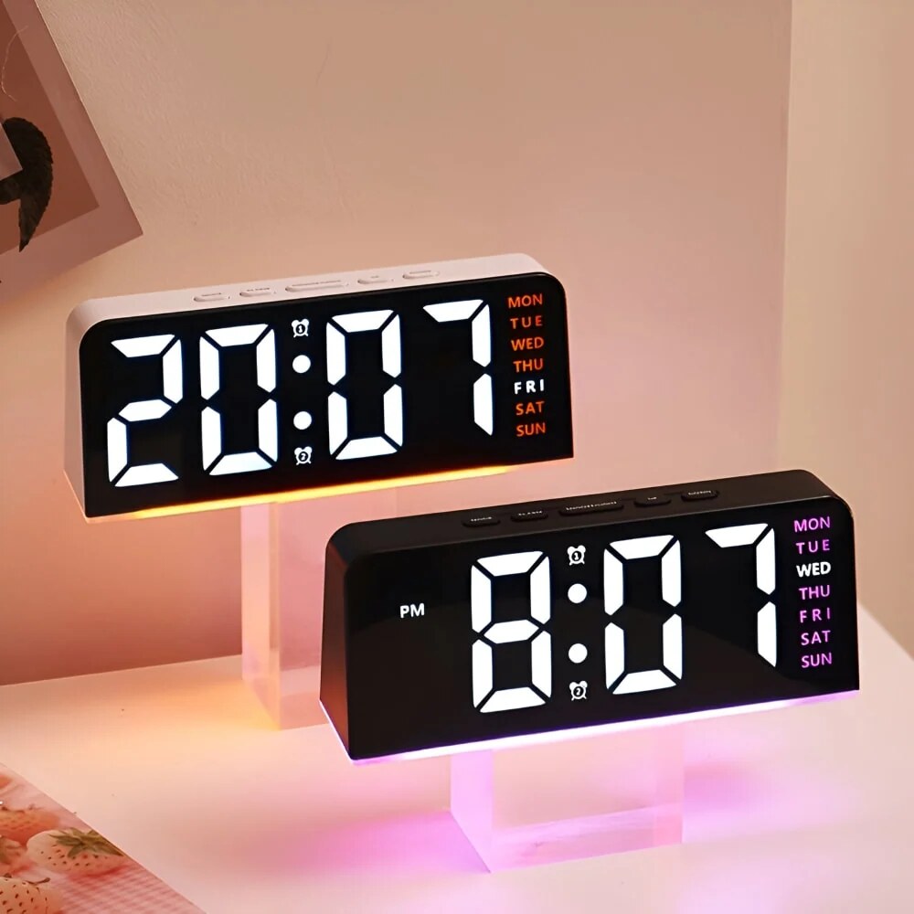 Digital LED Alarm Clock – colour night light, large display