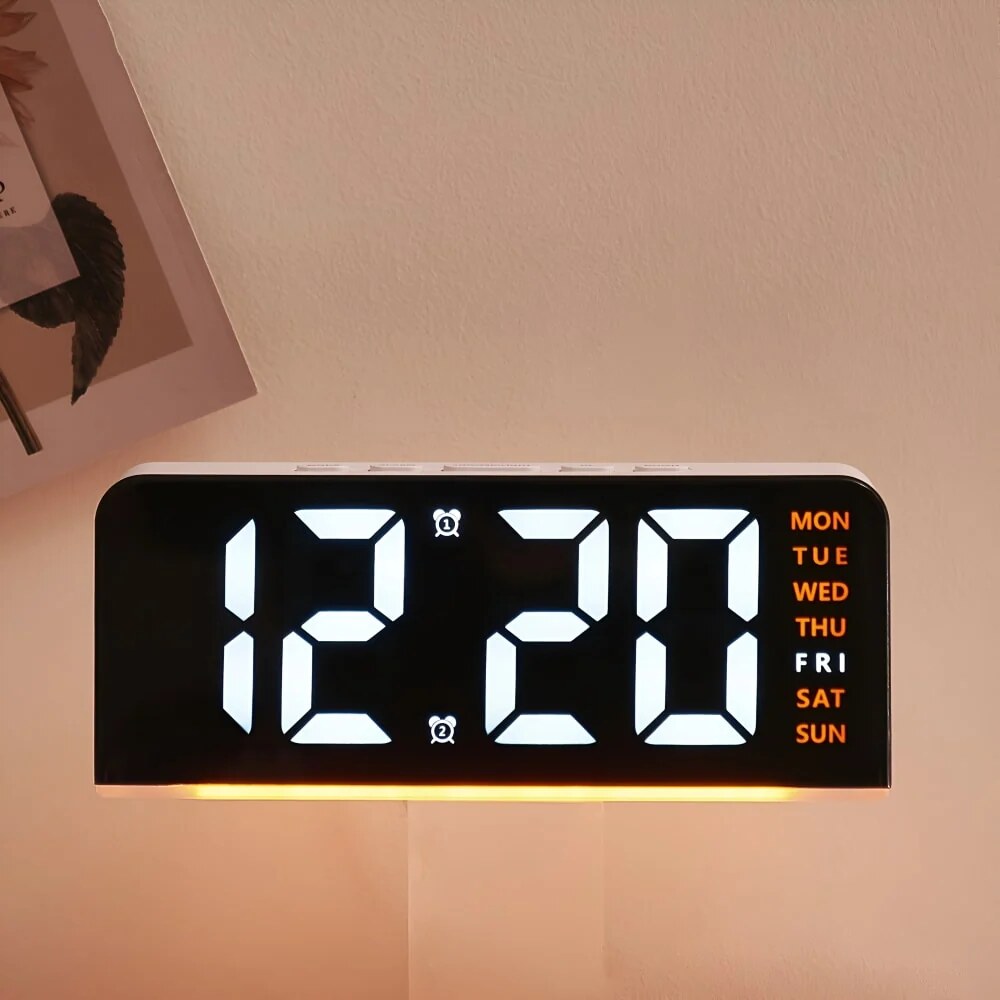 Digital LED Alarm Clock – colour night light, large display