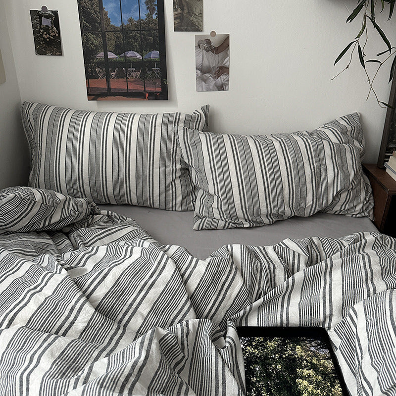 Duvet Cover Set – cotton-linen blend, reversible, fine striped
