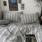 Duvet Cover Set – cotton-linen blend, reversible, fine striped