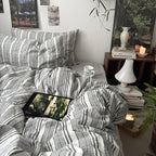 Duvet Cover Set – cotton-linen blend, reversible, fine striped