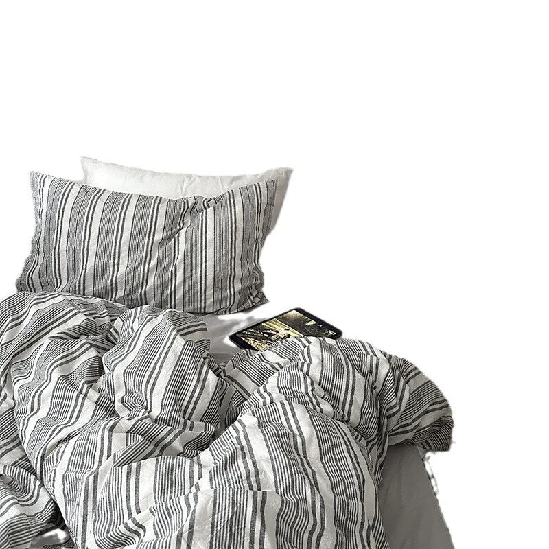 Duvet Cover Set – cotton-linen blend, reversible, fine striped