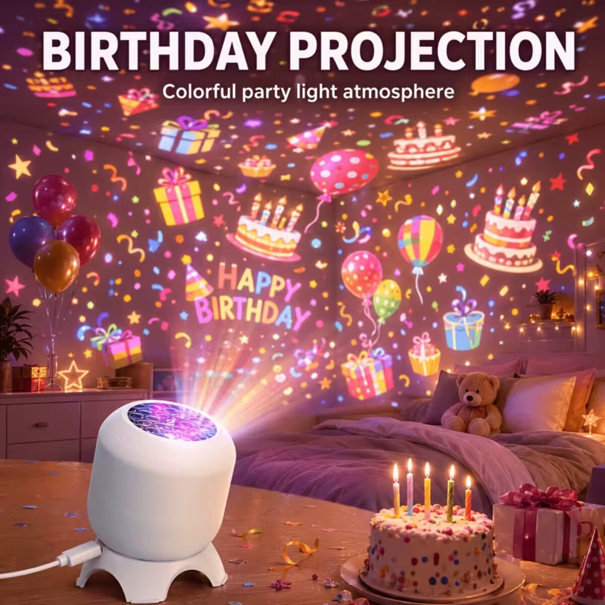 Dynamic LED Projection Lamp – rotating snowflake, USB-C powered