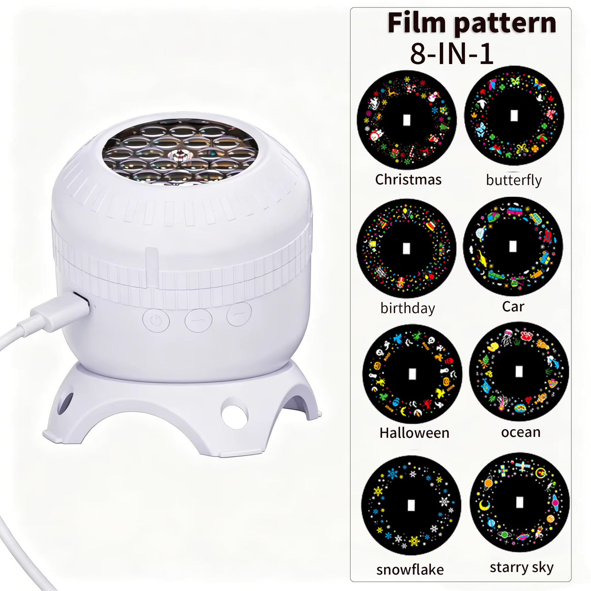 Dynamic LED Projection Lamp – rotating snowflake, USB-C powered
