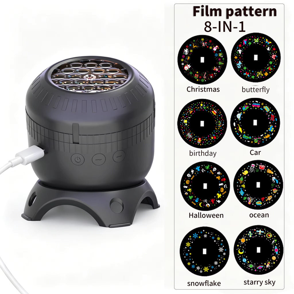 Dynamic LED Projection Lamp – rotating snowflake, USB-C powered