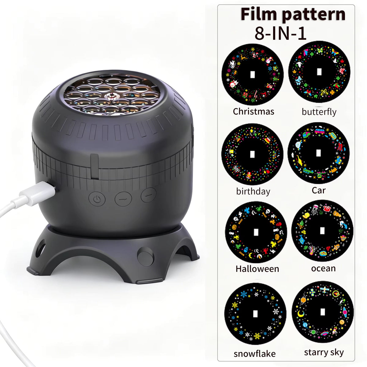 Dynamic LED Projection Lamp – rotating snowflake, USB-C powered